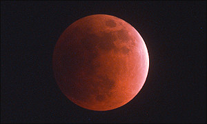 Moon glows red